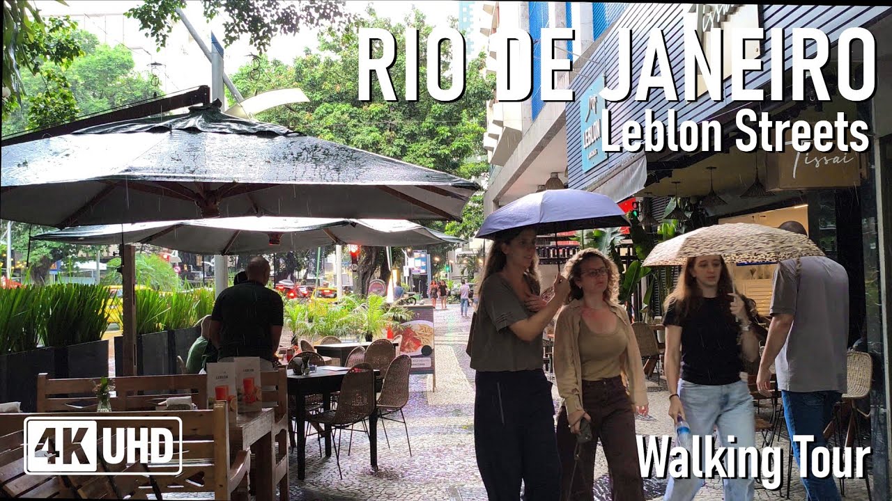 Leblon Streets to Leblon Beach 🏙️🇧🇷 | Walking Tour 4K | Heavy Rain in Rio de Janeiro