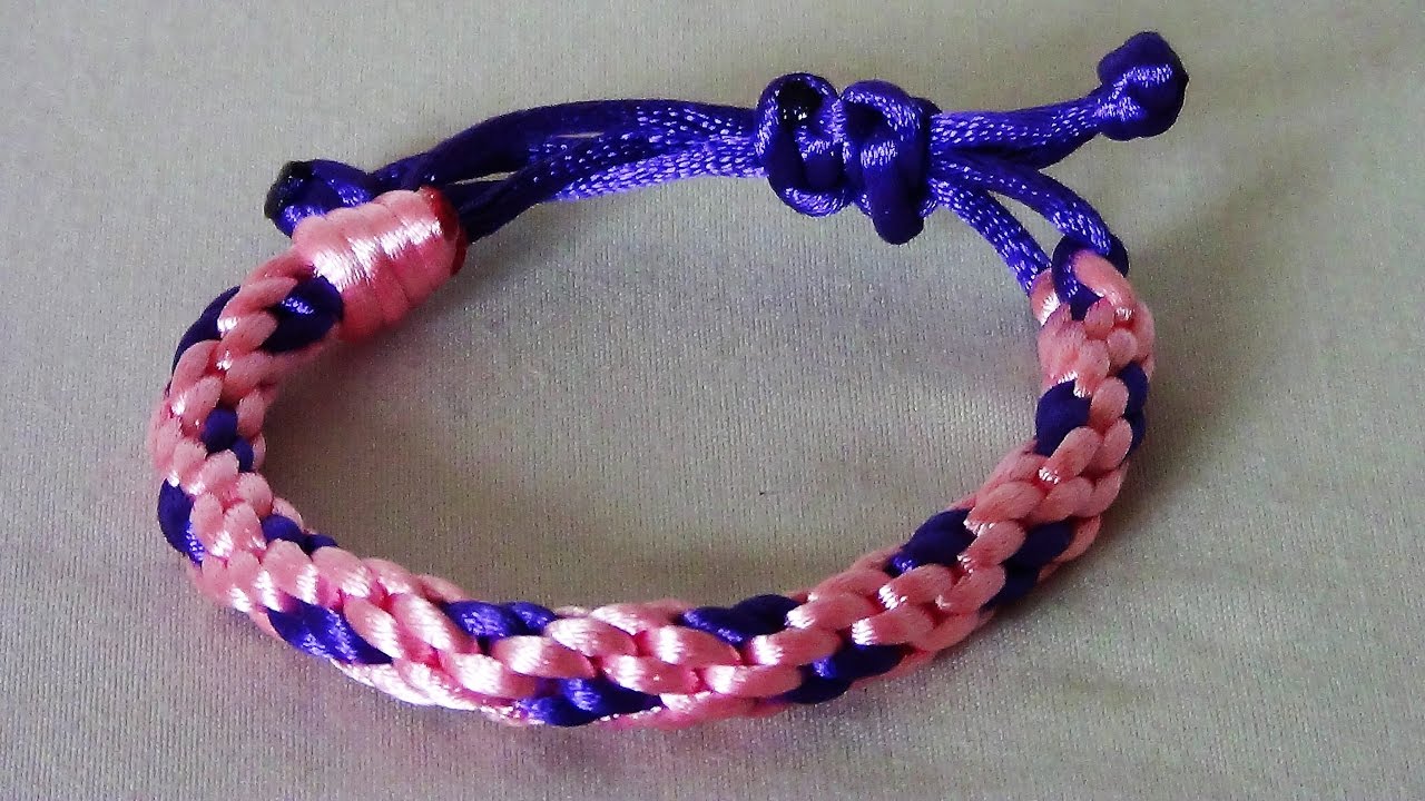 Pulsera kumihimo fácil 8 hilos rosa y lila