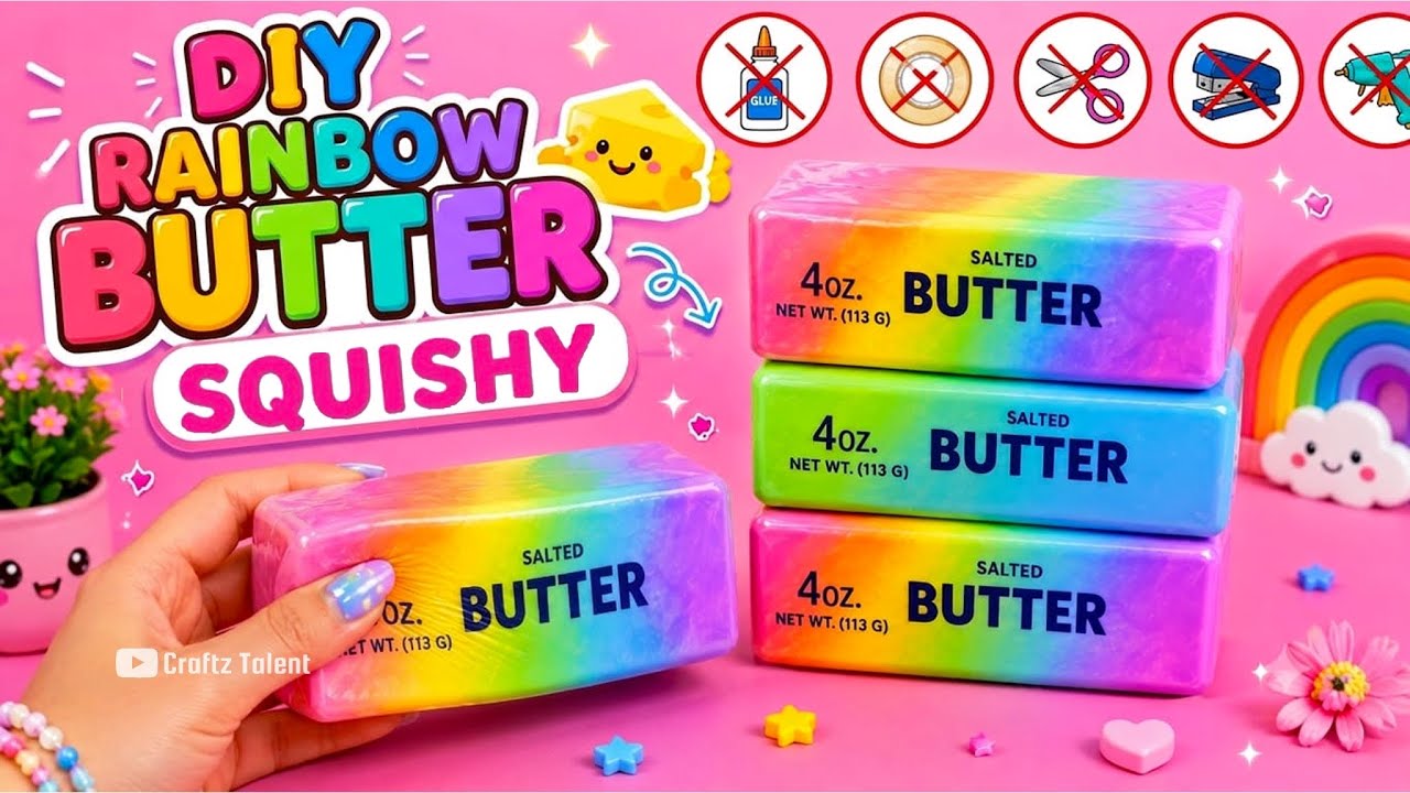 DIY Viral Rainbow Butter Squishy No Glue, Tape & Scissors/ Paper craft/ Easy craft ideas/ Tiktok