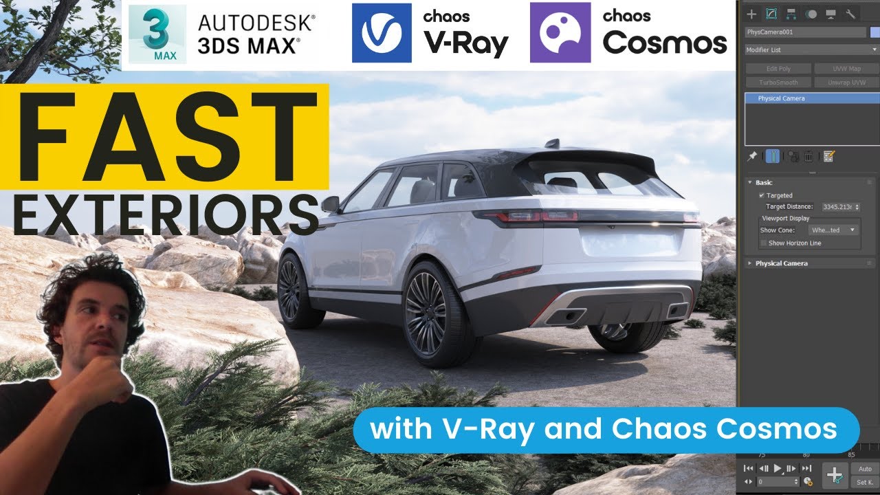 Fast Exterior Rendering Tutorial 2021: 3ds Max, V-Ray + Chaos Cosmos | Make this in under 14 minutes