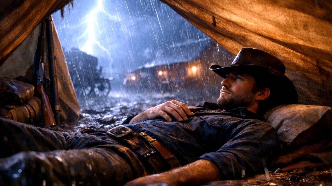 Walking Through a Thunderstorm to Find Shelter | Arthur Sleeps Peacefully Alone Under a Tent