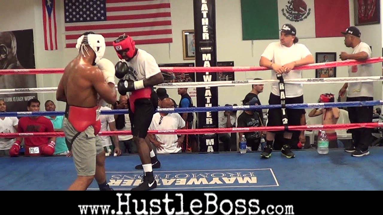 J'Leon Love (15-0, 8 KO's) sparring Andrew Tabiti (1-0, 1 KO) at the Mayweather Boxing Club