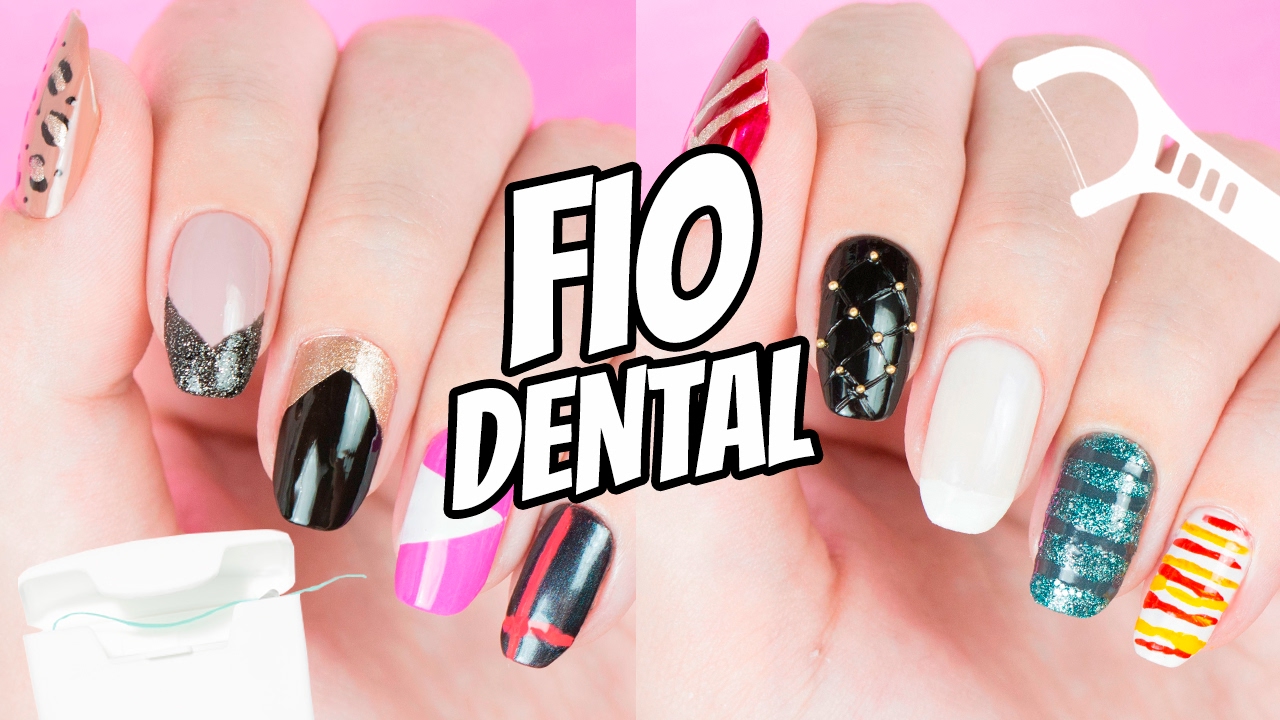 10 DECORAÇÕES DE UNHAS USANDO FIO DENTAL - Ideia Rosa