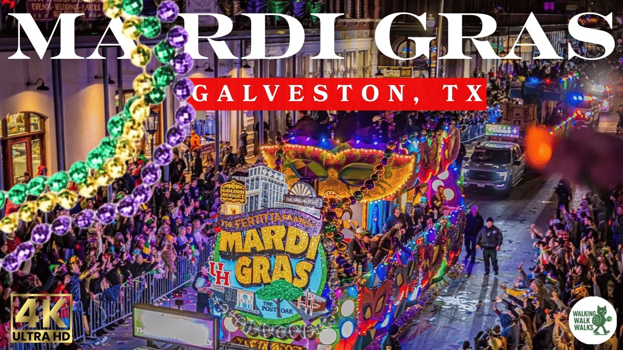 Mardi Gras 2026 | INSANE Party in Galveston, TX | 4k Night Walk for Big TVs
