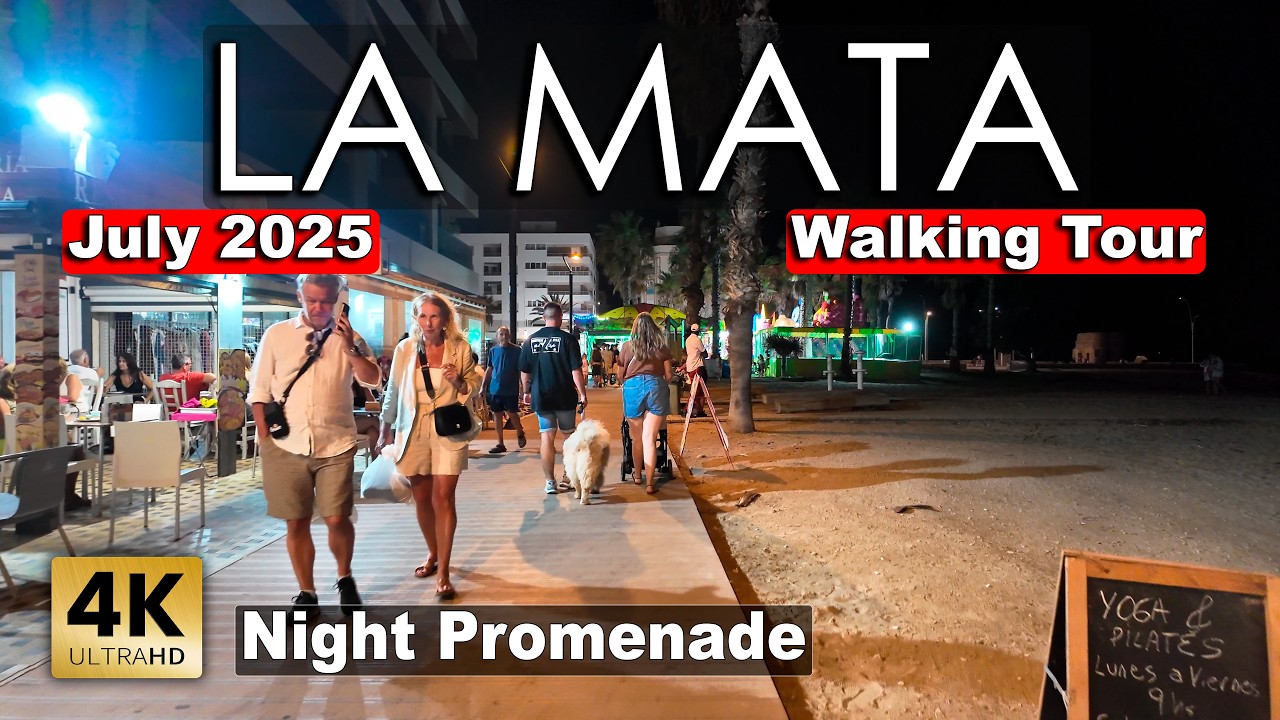 La Mata (Torrevieja) - Night Promenade | Costa Blanca - Walking tour 2025 [4k 60fps]