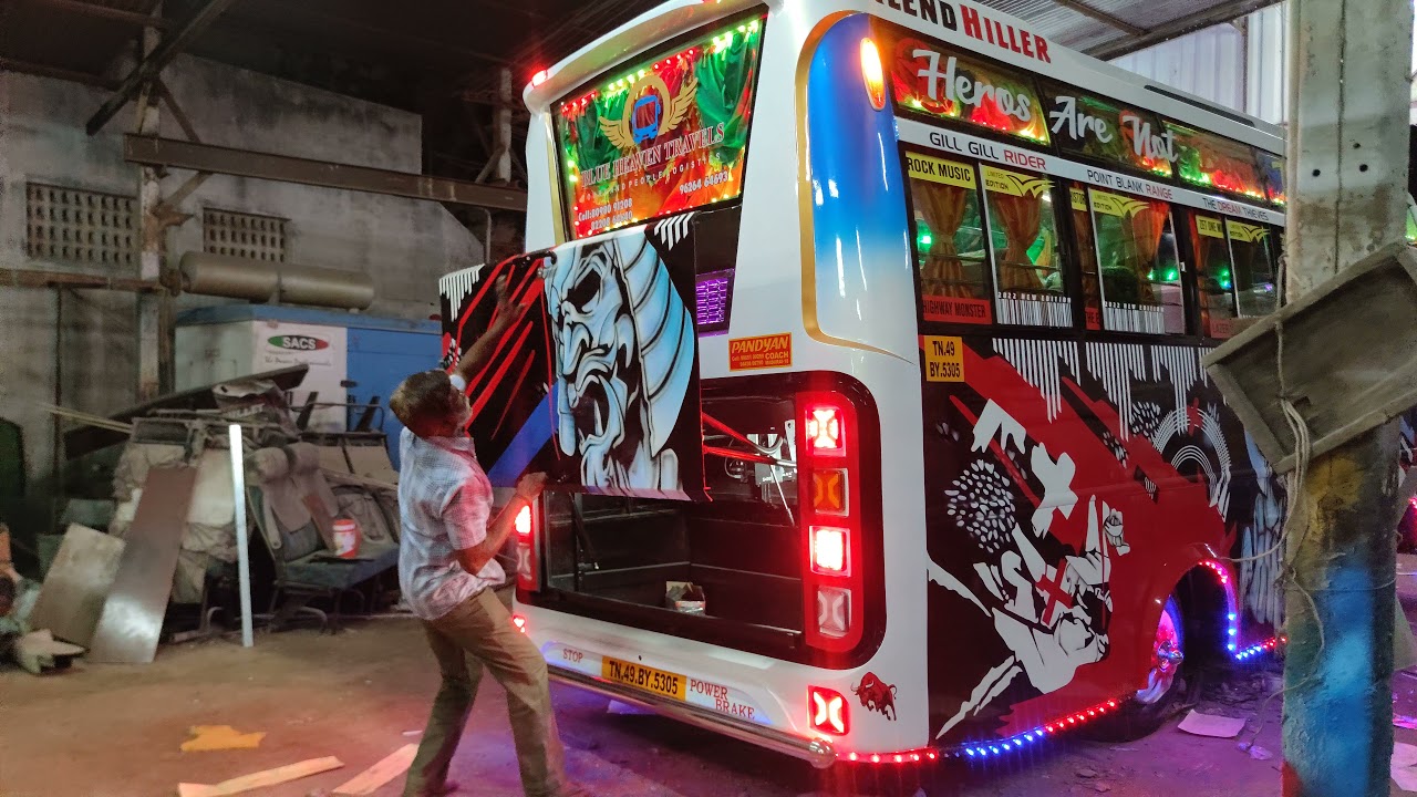 madurai PANDYAN COACH MINIBUS BUS AIRHORN AIRDOOR BUSBACK SEATS LEDLIGHTS TATA MAZDA MAHINDRA eicher