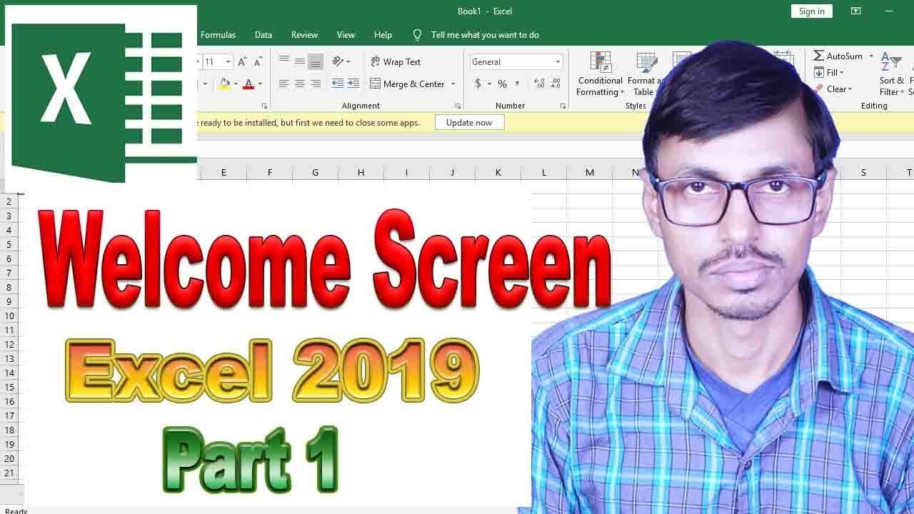 Microsoft Excel 2019 Part 1 Welcome Screen हिन्दी विडियो