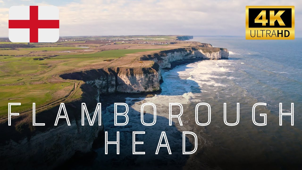 FLAMBOROUGH HEAD 4K - Scenic Cliff Sea Shore in England - Relaxing Drone Footage