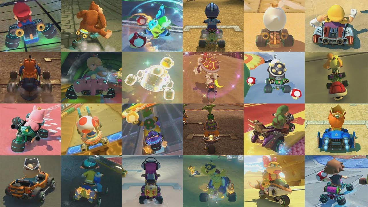 Mario kart 8 deluxe: all characters & karts vehicles in order 2 player online co-op gameplay