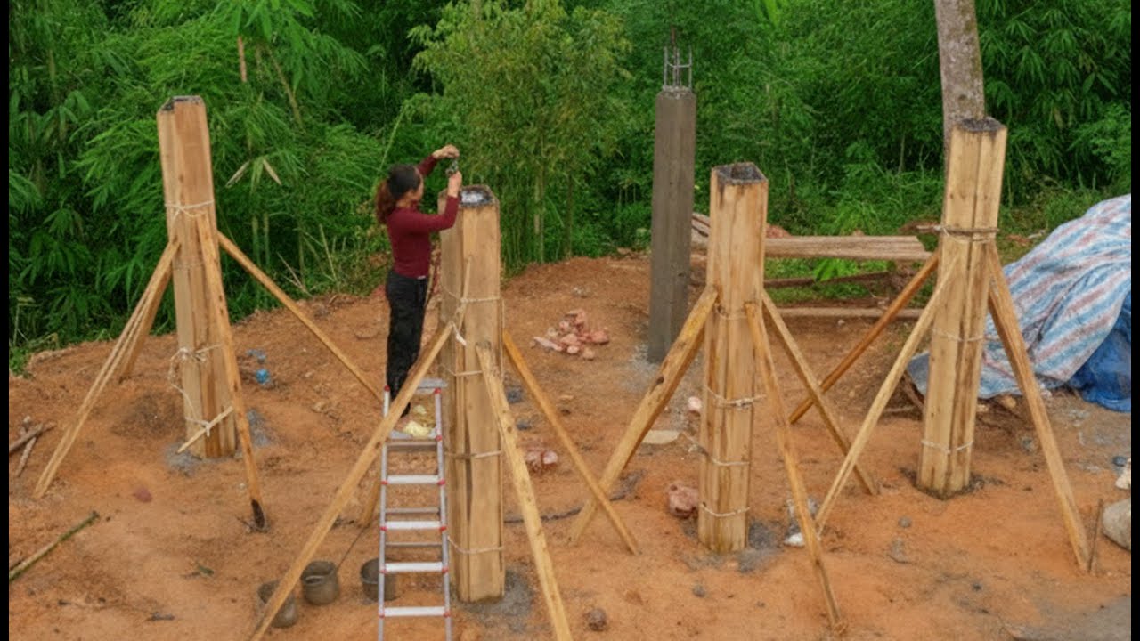 Digging a foundation 1.8 meters deep and pouring concrete columns for the DREAM house.