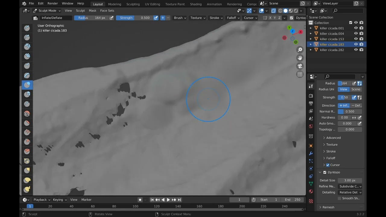 Blender (Fixing holes in scanned thin walled meshes) dyntopo