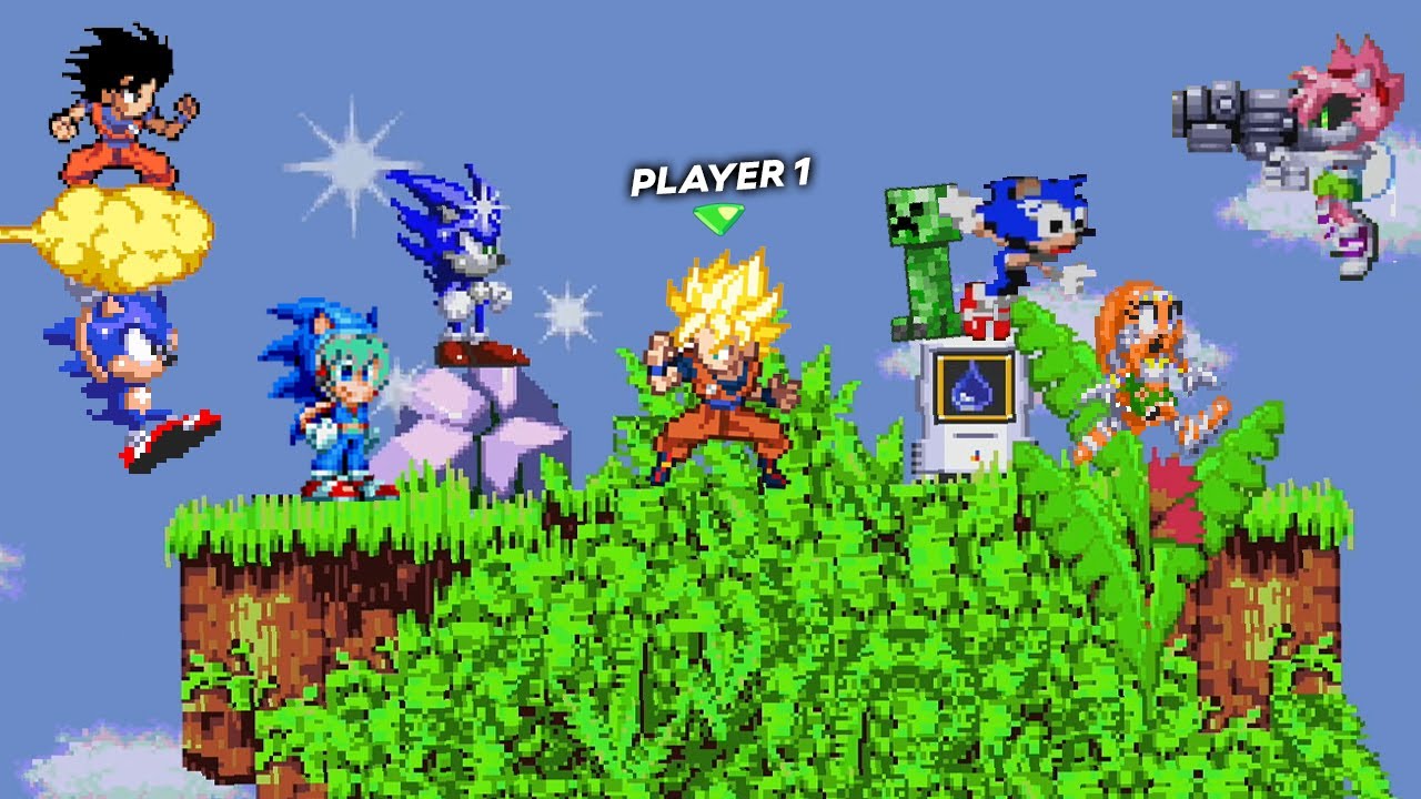Agregué personajes Bizarros y de Anime a este Juego de Sonic (Sonic Faker, Gokú, Miku, Creeper)
