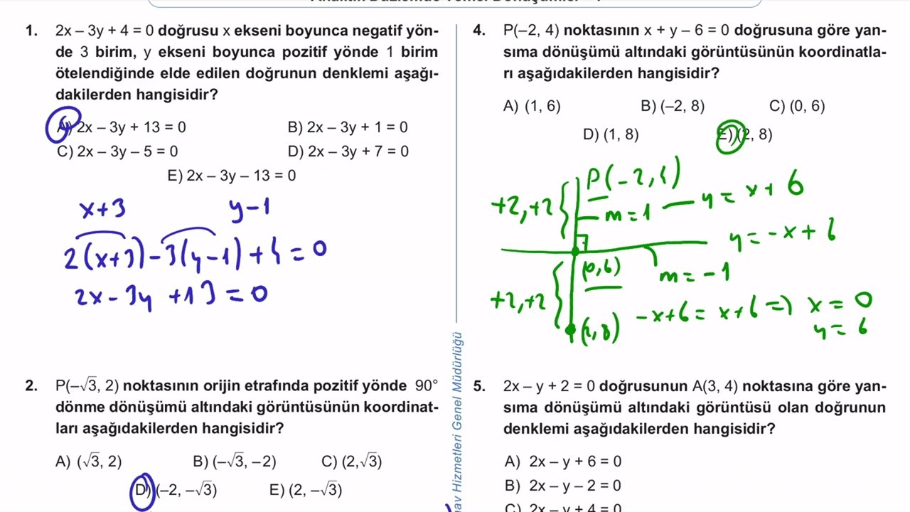 12. Sınıf Matematik Kazanım Kavrama Test 19 (Analitik Düzlemde Temel Dönüşümler) Çözümler
