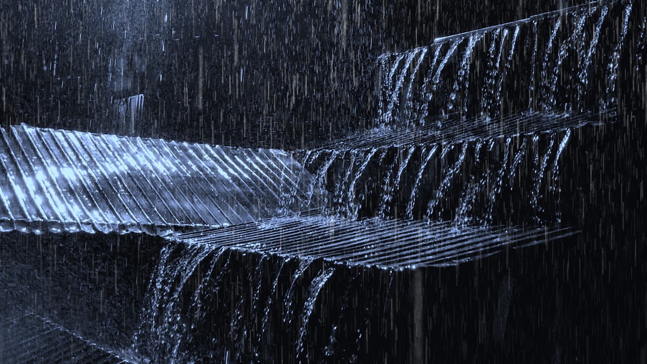 Night Rain Streaming from Roof Edges – Peaceful Rain Sounds for Sleep