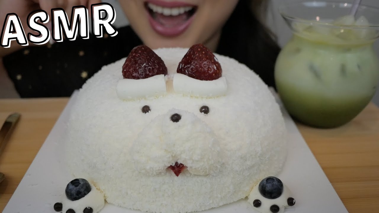 Bunny Coconut Strawberry CAKE *NO Talking ASMR Soft Relaxing Eating Sounds | N.E Let's Eat