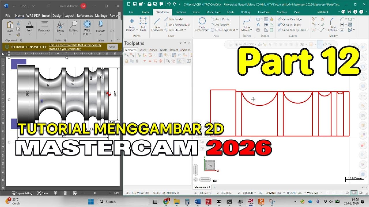 PART 12   MENGGAMBAR 2D CNC TURNING MASTERCAM 2026