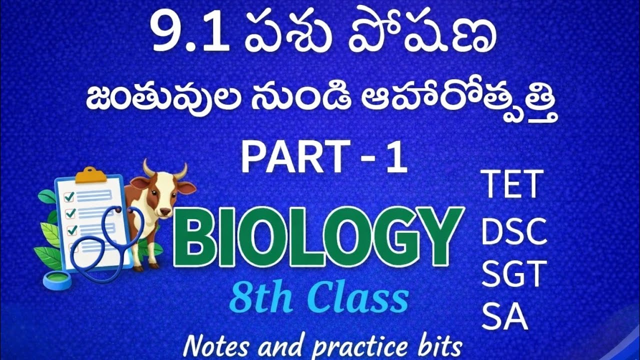 జంతువుల నుండి ఆహరోత్పత్తి,8th Class Biology SGT SA TET AND DSC material...