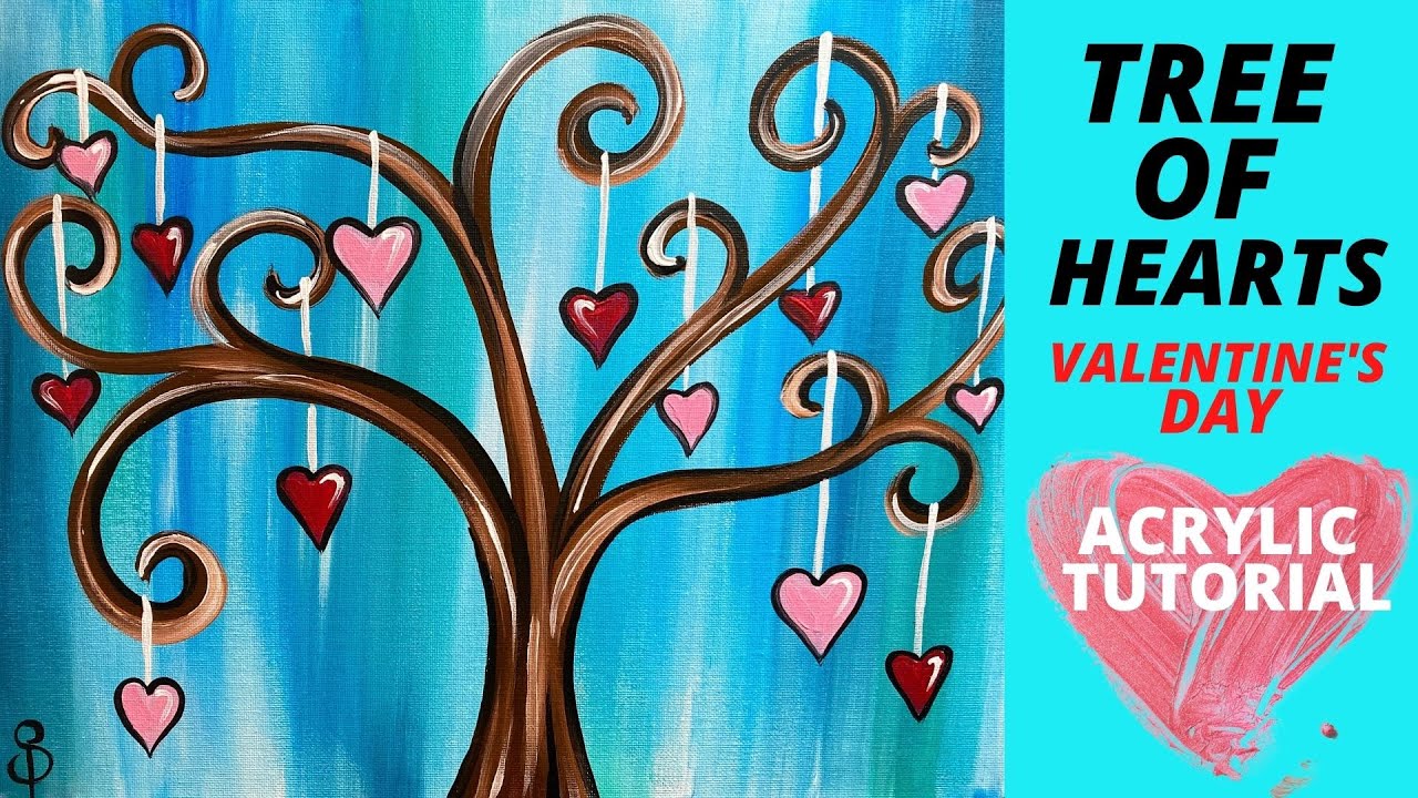 💕EP55- 'Valentine's Day Tree of Hearts' easy acrylic painting tutorial step-by-step for beginners