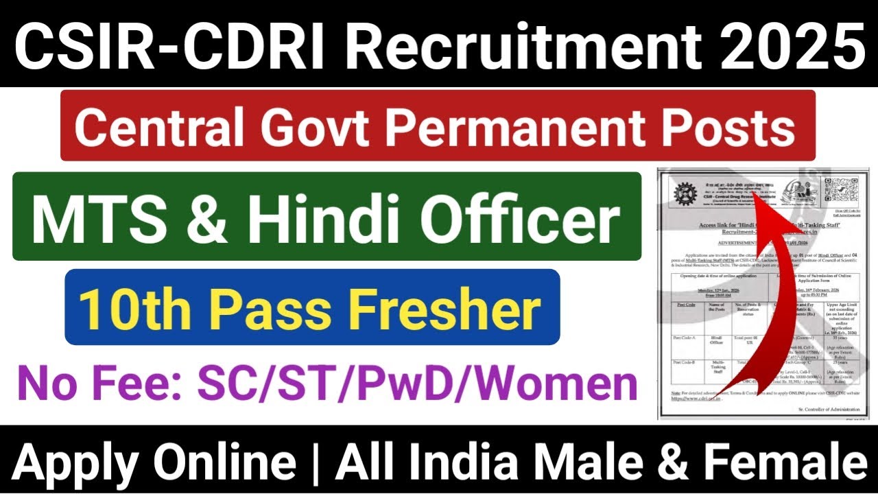 CDRI Lucknow Recruitment 2026 | 10th Pass Permanent Central Govt Jobs| @Vacancy Waala