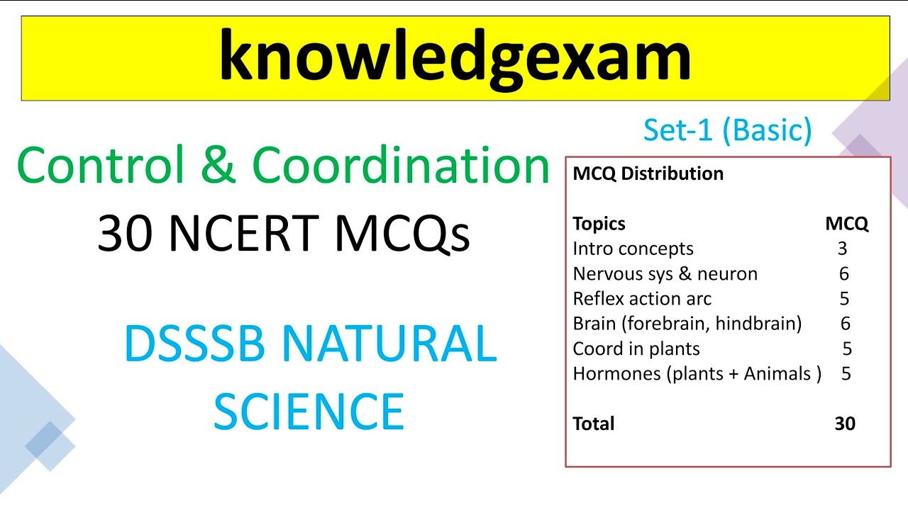 Control & Coordination I 30 NCERT MCQs I DSSSB TGT Natural science I Rapid Revision