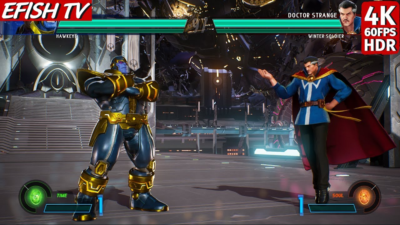 Thanos & Hawkeye vs Doctor Strange & Winter Soldier (Hardest AI) - Marvel vs Capcom: Infinite