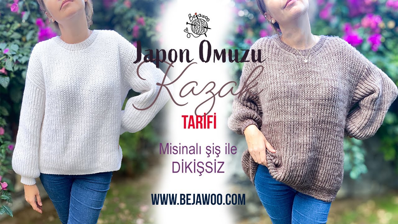 Japon Omuzu Selanik Örgüsü KAZAK TARİFİ-Misinalı Şiş ile DİKİŞSİZ