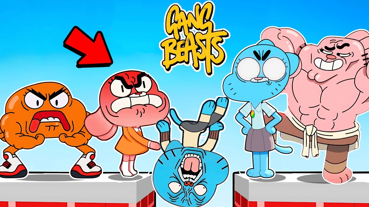 O INCRÍVEL MUNDO DE GUMBALL se Enfrenta GANG BEASTS! - Estevão, Milla e Milly #soporcausa