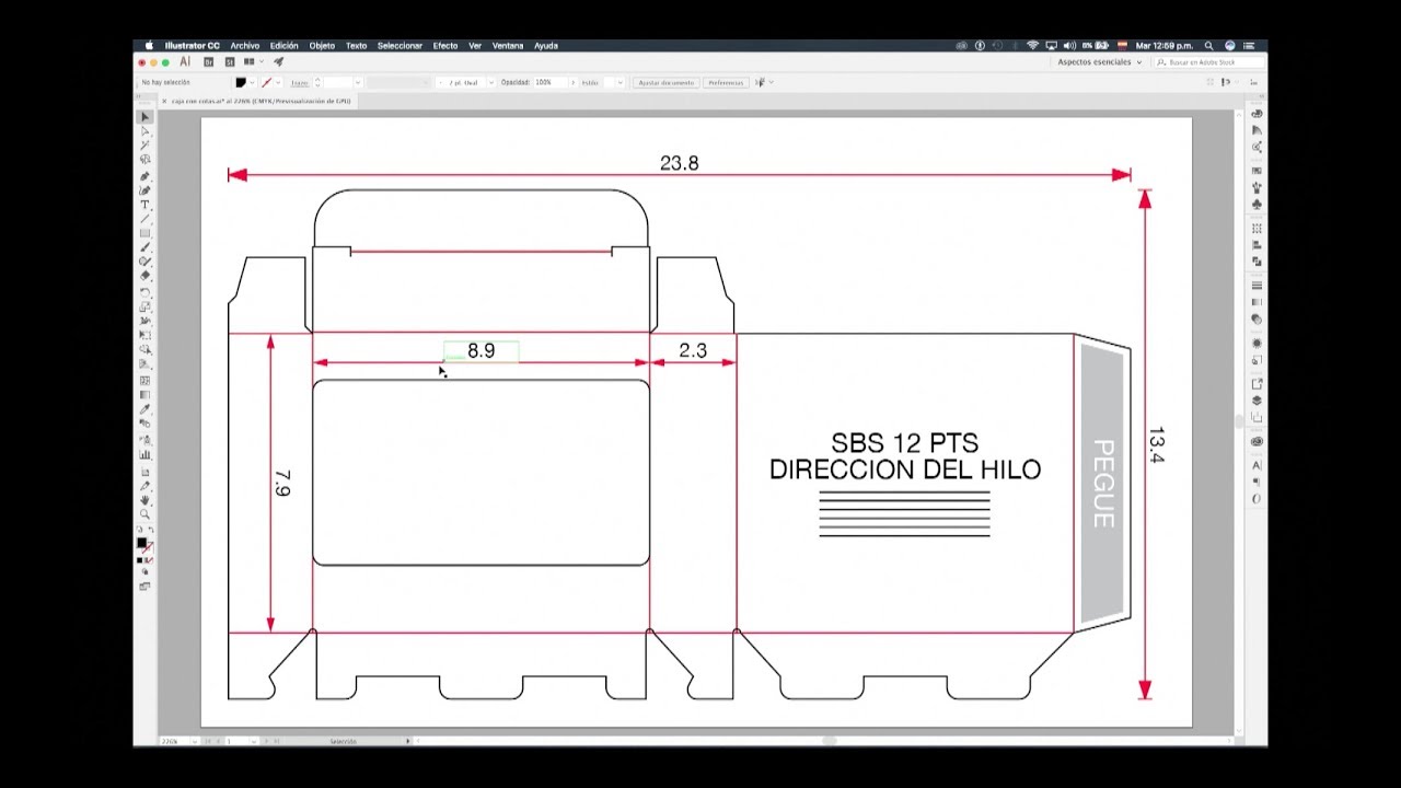 Dirección del hilo del papel para una caja.