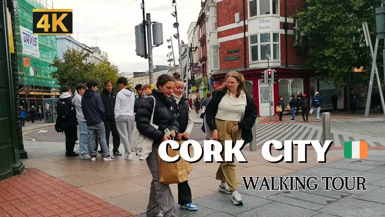 Ireland, Cork City Walking Tour, 4k HDR 60fps  with Caption