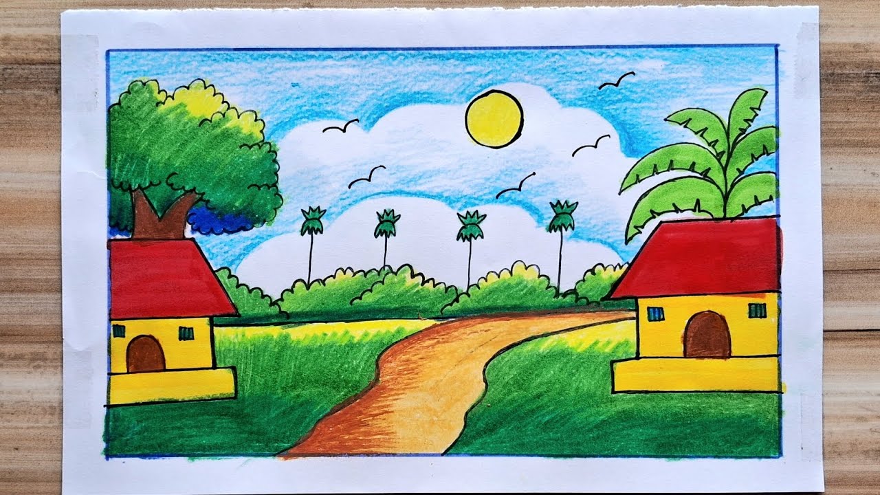 Simple Scenery drawing 🤩🤩🤩 Tutorials / Very Easy Landscape Drawing with Pencil Tutorials 😍 / Drawing