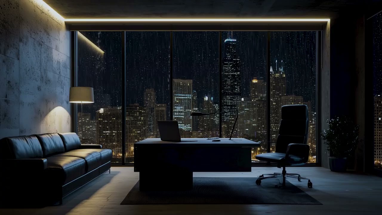 Night Rain Over the City 🌧️ Calm Office Window Ambience for Relaxation, Work and Study
