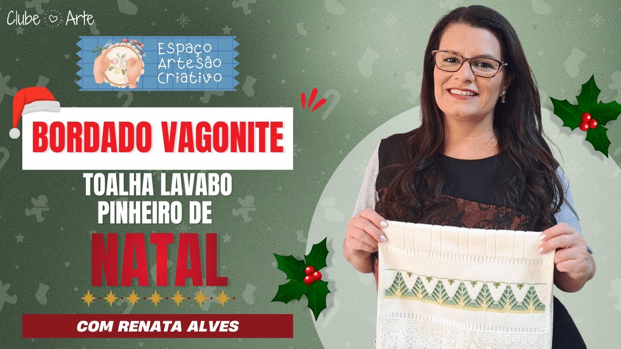 ✨🧵 *Espaço Artesão Criativo – Renata Alves – Bordado Vagonite – Toalha Lavabo Pinheiro de Natal* ✨
