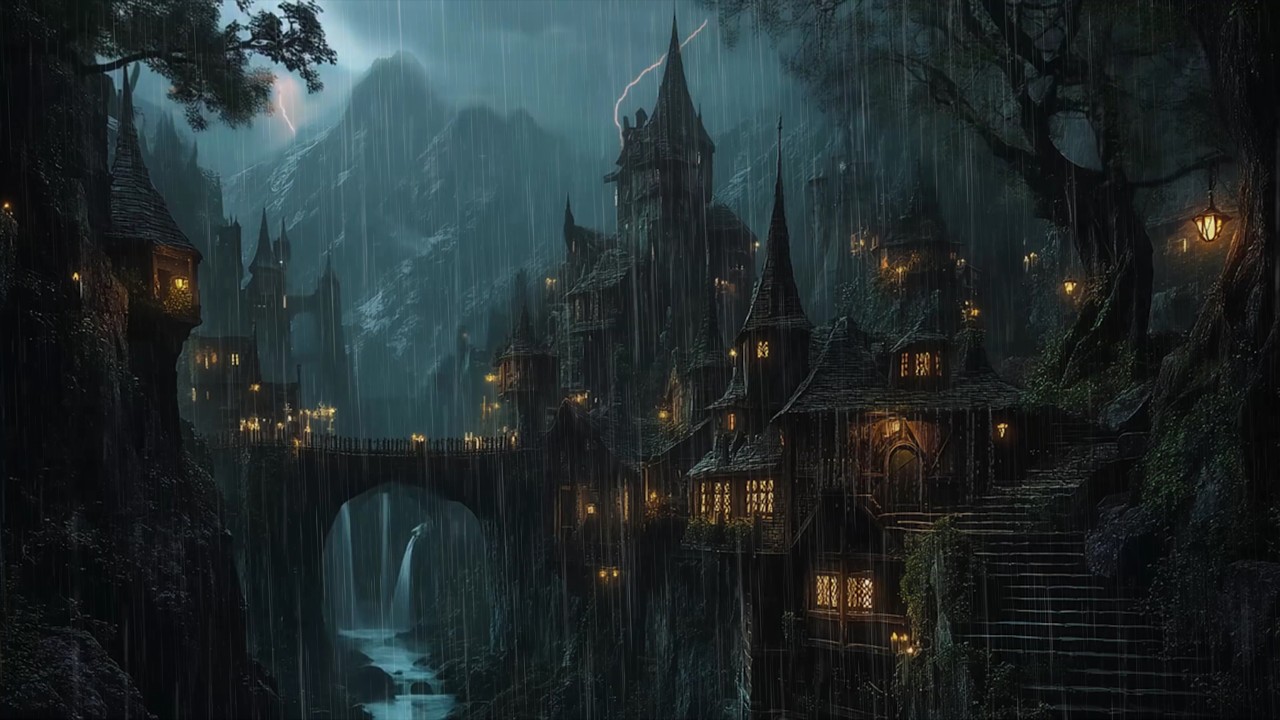Find Calmness and Peace with Rain In Fantasy Mountain Village 🏰 Ease Insomnia with Rain