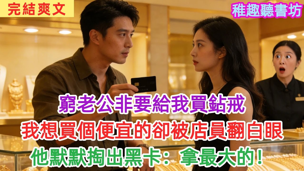 窮老公非要給我買鑽戒，我帶他去金店被店員白眼，他掏出黑卡：“把最大的拿出來”#女頻#爽文#故事頻道#情感#聽書