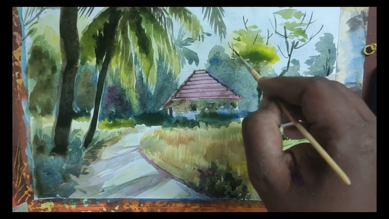 Watercolor landscape  #viralshort #artreels #socialmedia #artvideos #watercolor_painting_tutorial 