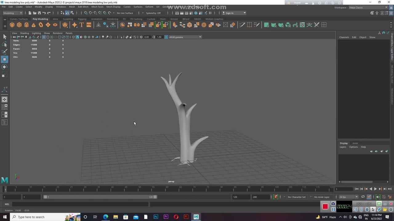 tree model in maya low poly
