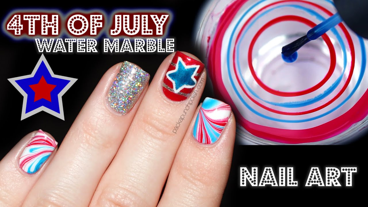 4th of July Water Marble Nail Art Tutorial