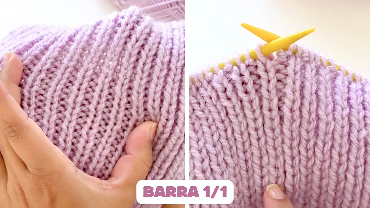 PONTO BARRA 1/1 EM TRICÔ | Aula de Tricô Passo a Passo Para Iniciantes 🧶 Ponto Meia e Tricô Juntos