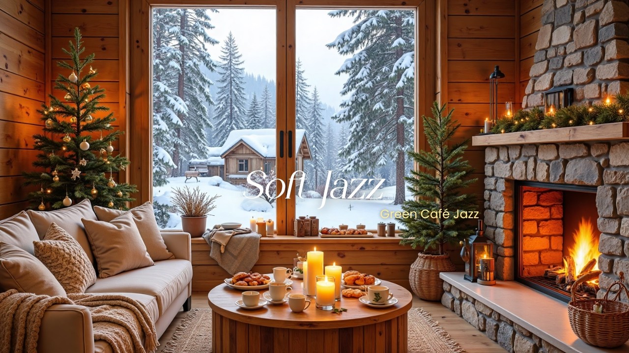 Soft Jazz in a Snowy Winter Cabin ❄️ Cozy Fireplace Ambience for Relaxing