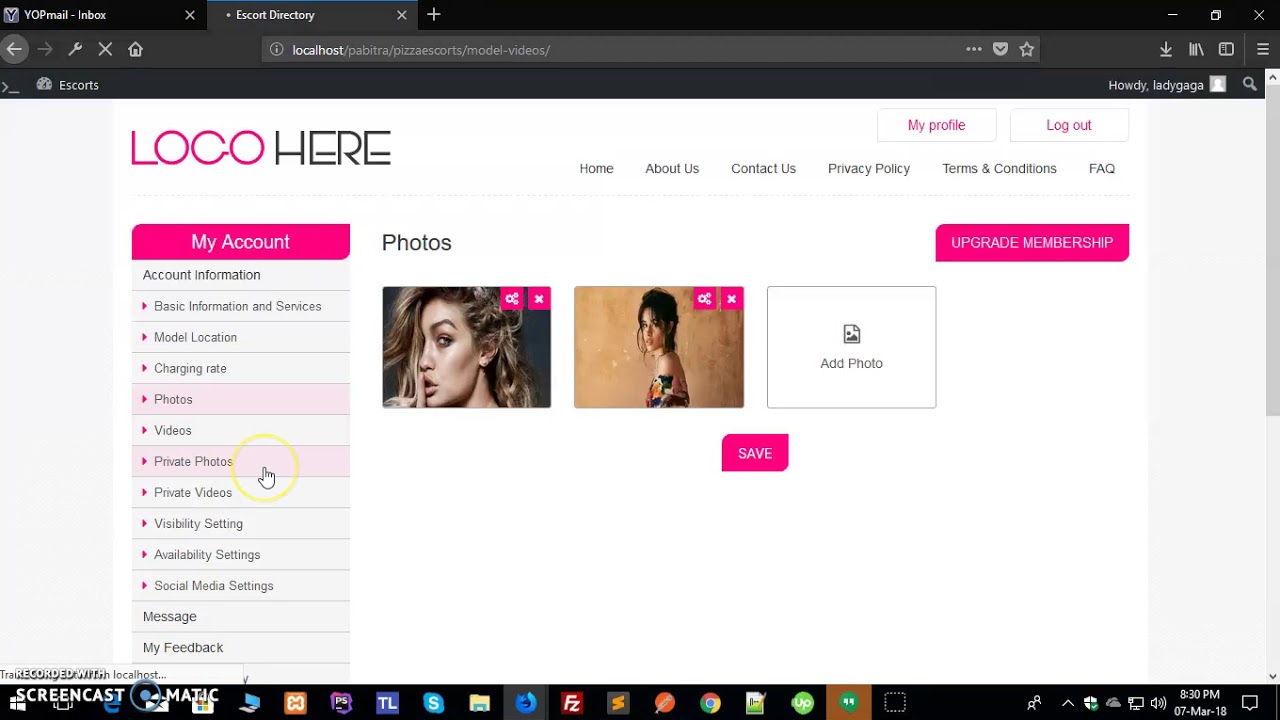 PizzaEscort - Sign Up, Login, Updating Basic Information, Picture Upload, Video Upload etc.