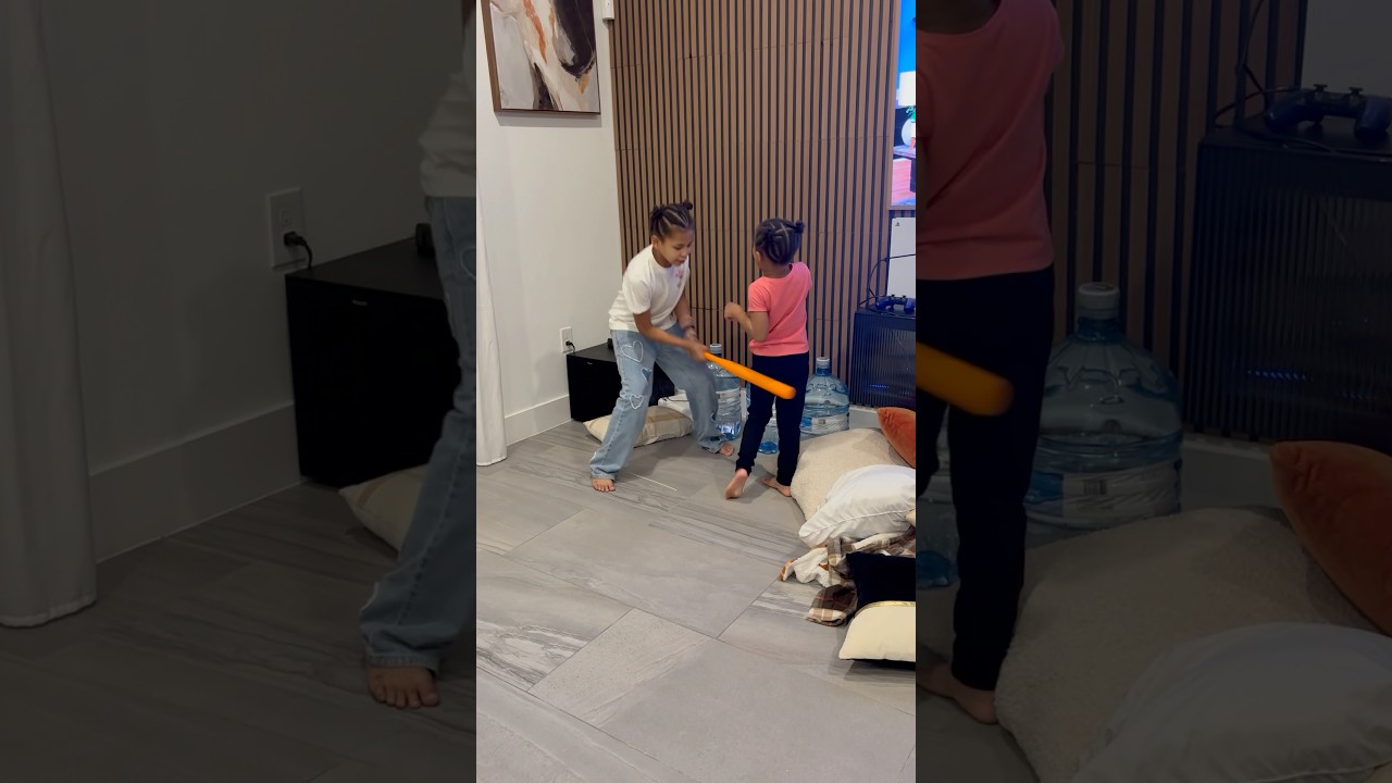 Dad catches daughter hitting little sister with a baseball bat #shorts