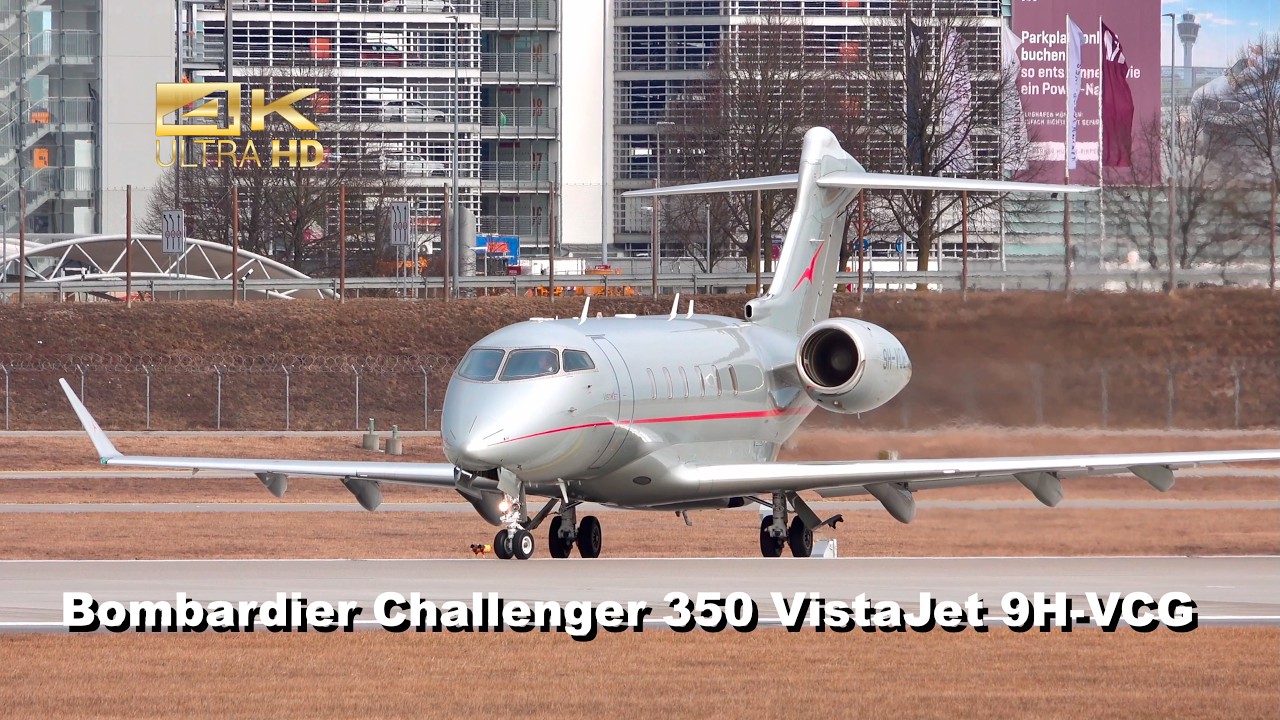 Bombardier Challenger 350 from VistaJet 9H-VCG departure at Munich Airport Flight to Zurich ZRH