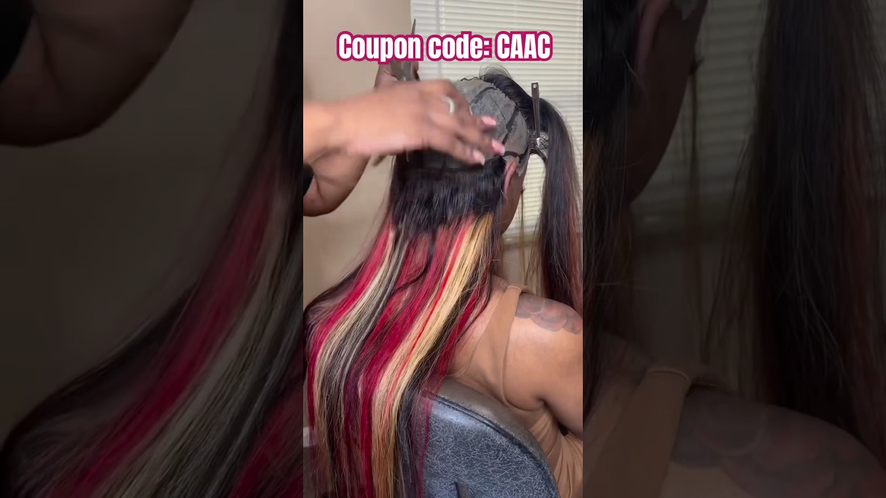 Mix Red Highlight♣️♦️Skunk Stripe Color Dye & Closure Quick Weave Tutorial Ft.