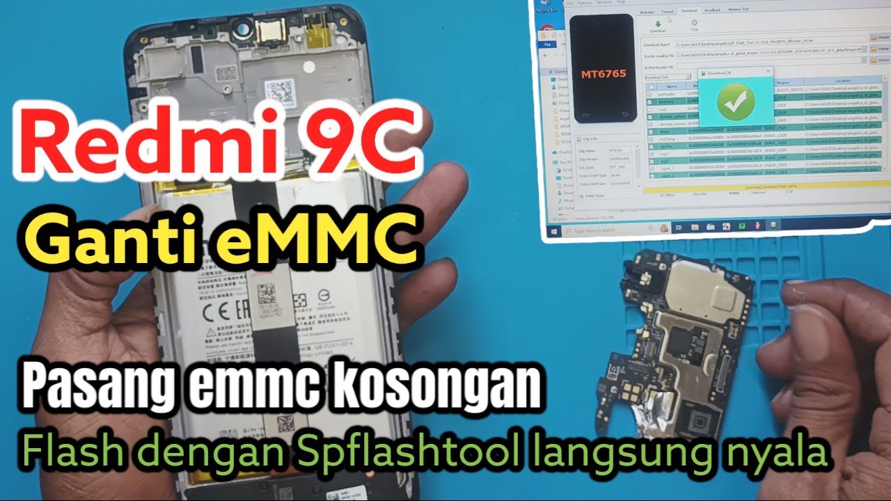 Cara ganti eMMc Redmi 9c || pasang eMMc kosongan flash dijamin langsung nyala