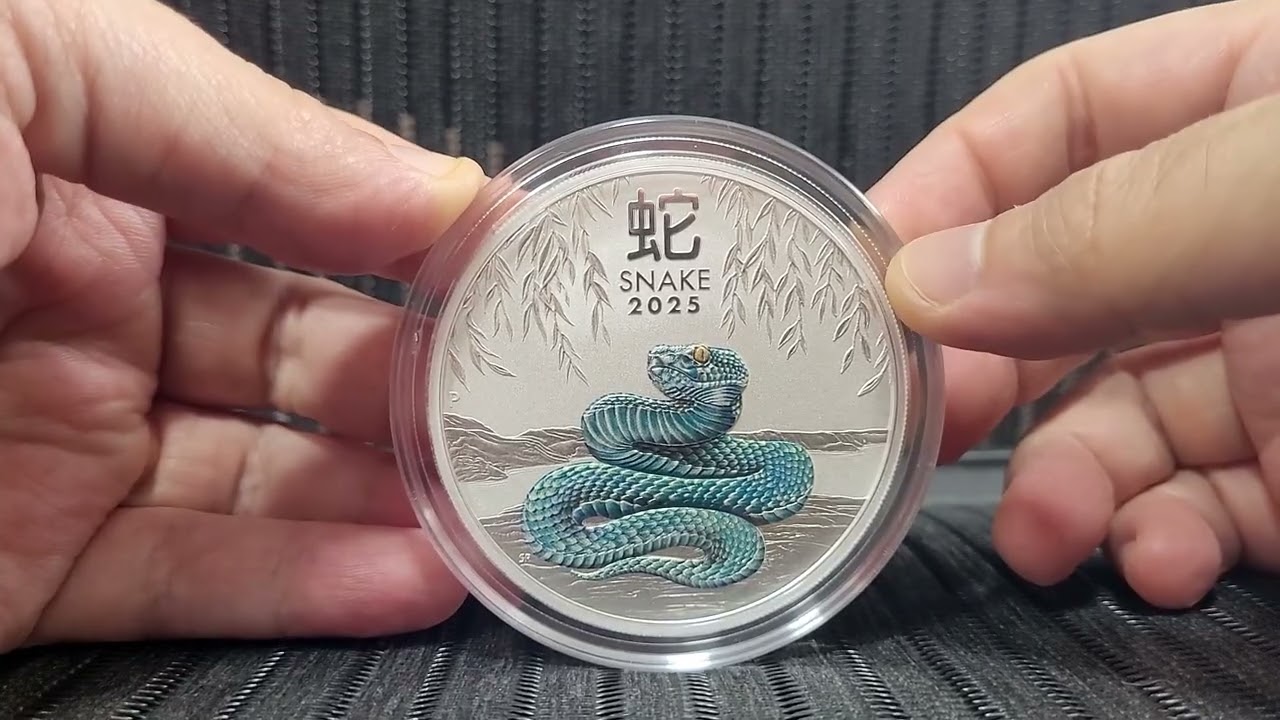 AUSTRALIA PERTH MINT LUNAR SNAKE 5 OZ BULLION SILVER COIN COLORED