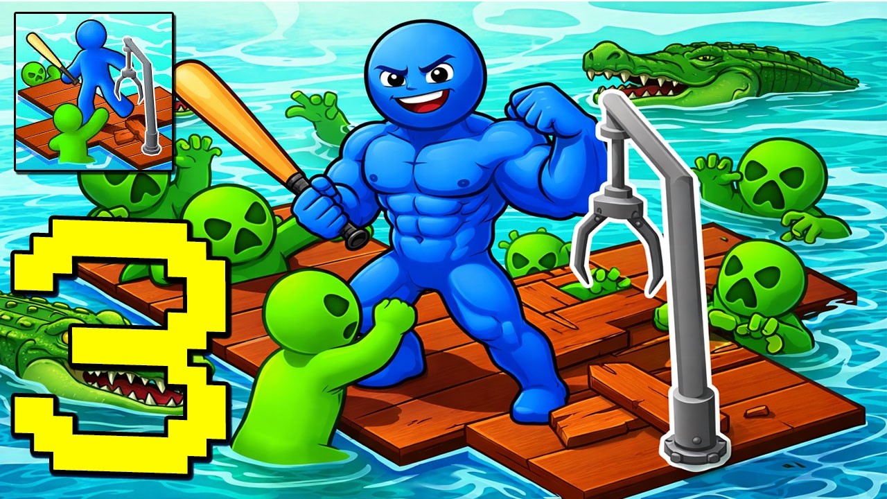 Zombie Raft - Gameplay Walkthrough Part 3 - Fight and Find Supply, Update Base (Android,iOS)