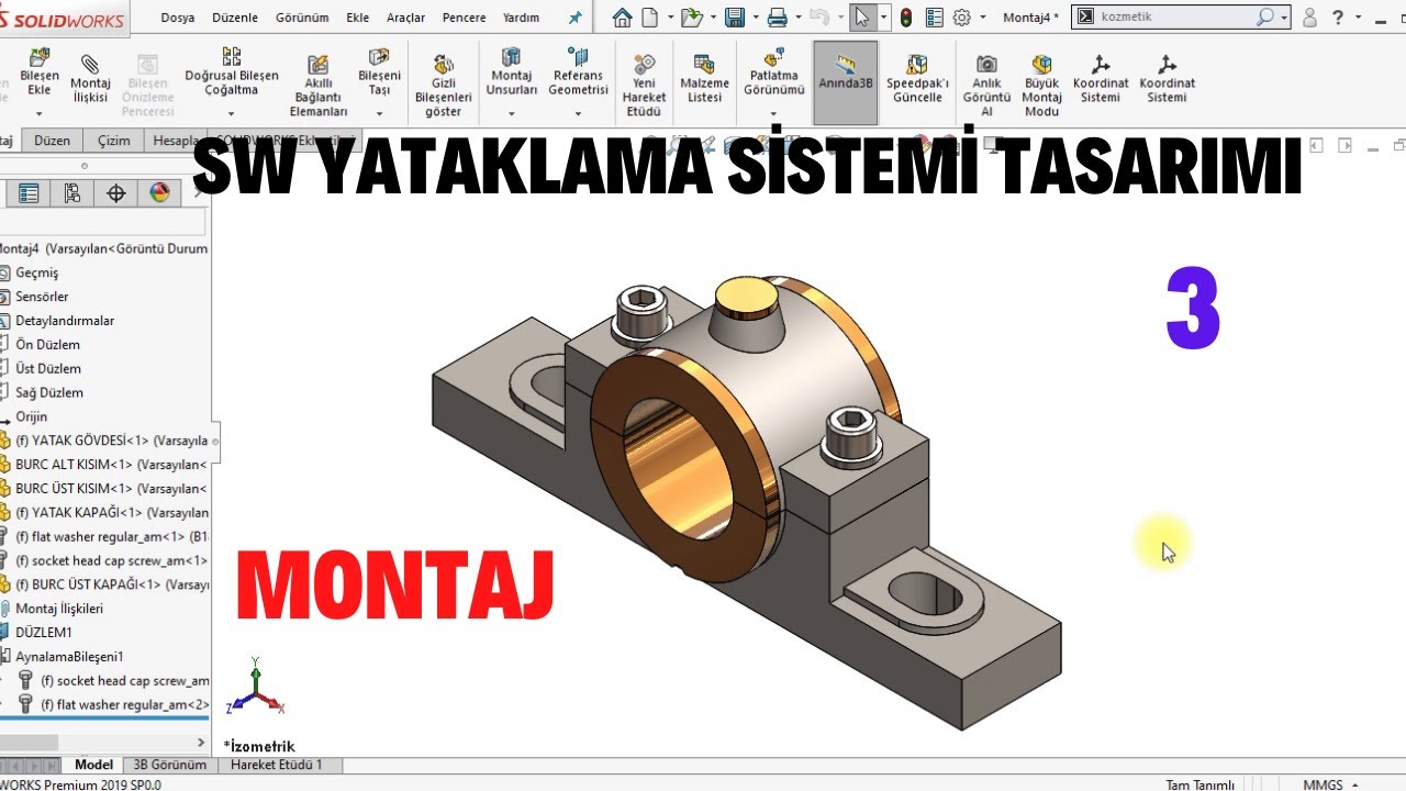 SOLİDWORKS YATAKLAMA SİSTEMİ TASARIMI VE MONTAJI Part-3 Proje-22   #solidworks