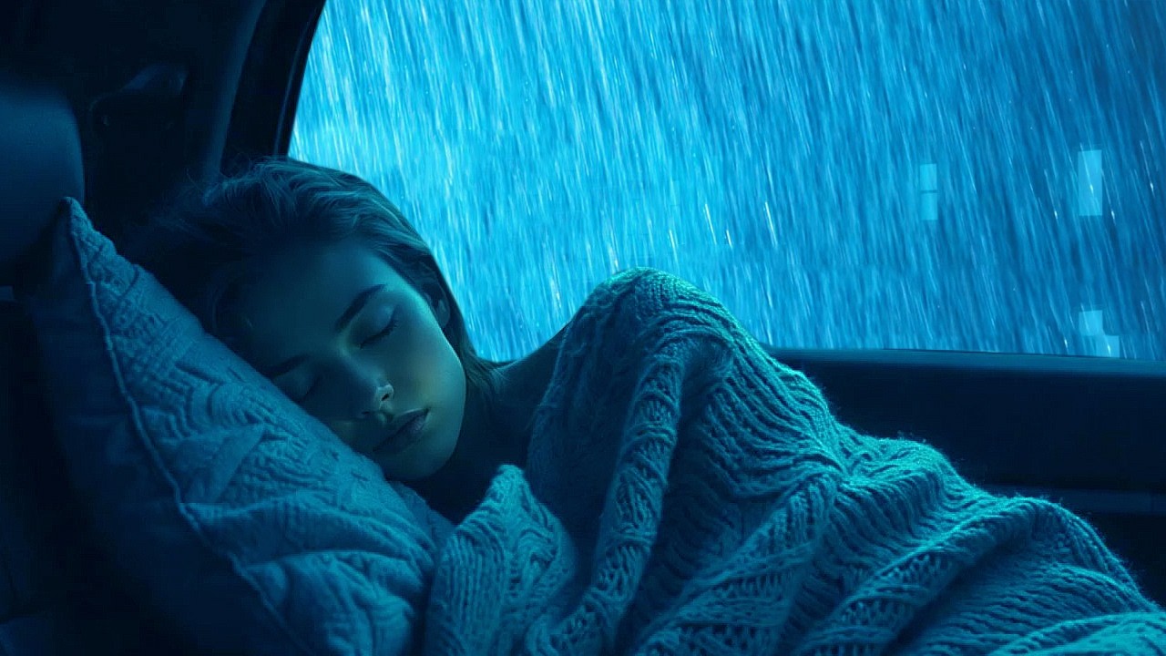 Solve the Problem of Insomnia with Heavy rain & Loud Thunder on Car at Night