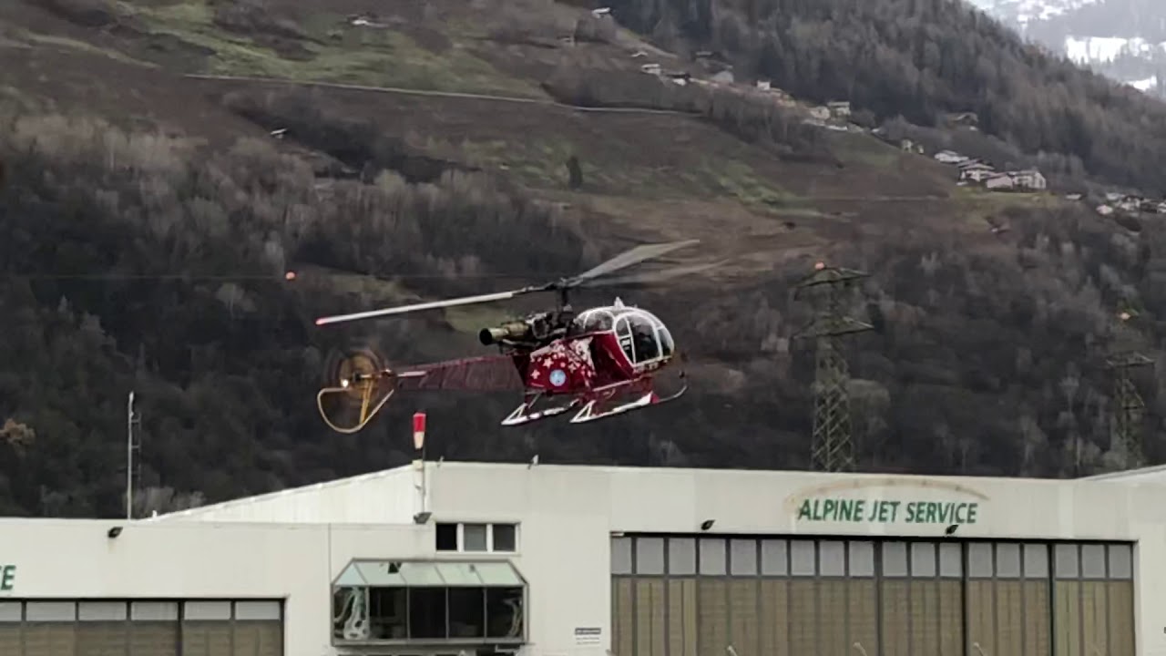 Helico Lama HB-XII  Air Zermatt  Landing Sion airport - Valais -Switzerland - 23.12.2019