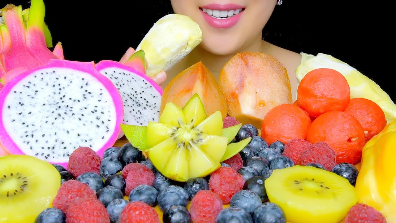 FRUIT ASMR: ASMR FRUIT PLATTER (BERRIES, DRAGON FRUIT, DURIAN, KIWI)  | Eating Sounds | TracyN ASMR